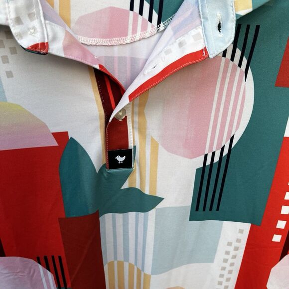 Bad Birdie Albatross Golf Polo Shirt Mens M Red Short Sleeve Abstract Floral - Picture 5 of 11